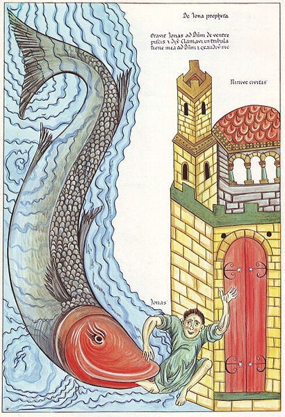 Hortus Deliciarum, Der Prophet Jonas wird vom Fisch bei Ninive ausgespien
